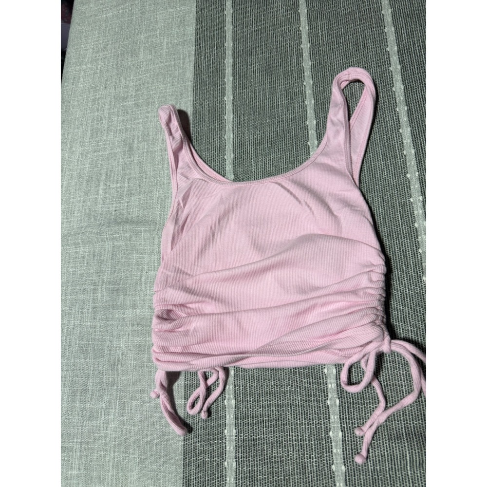 Hollister Must-Have Collection Pink Ribbed‎ Ruched Side Tie Crop Tank Top Small